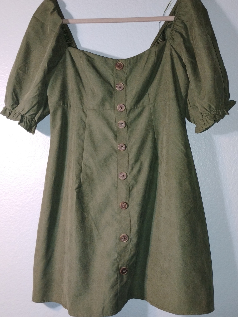 Francesca's Collections Olive Green Button-Front Mini Dress